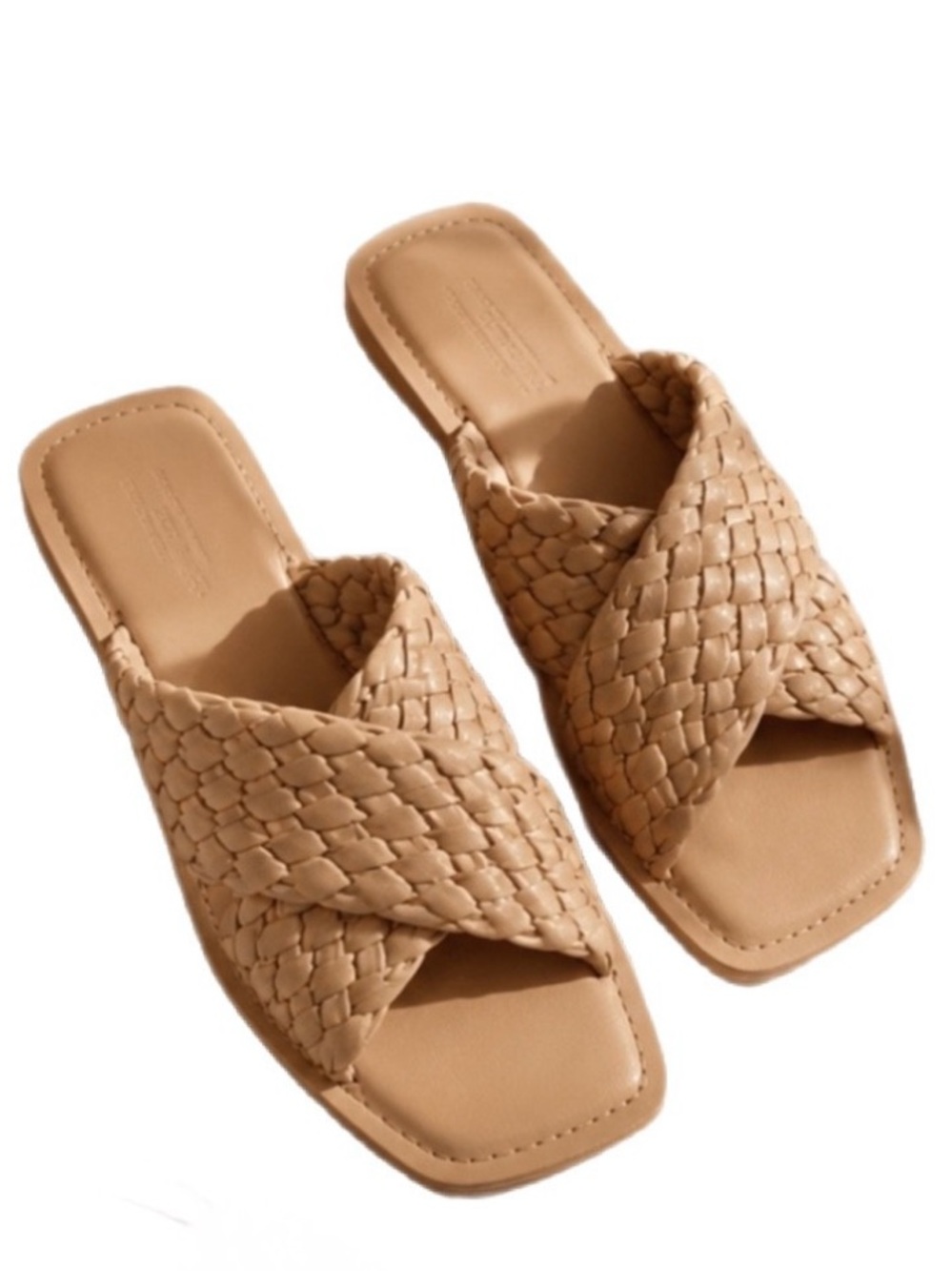 ARKET Woven Leather Sandals Tan Quiet Luxury Square Toe Slides EU 38”